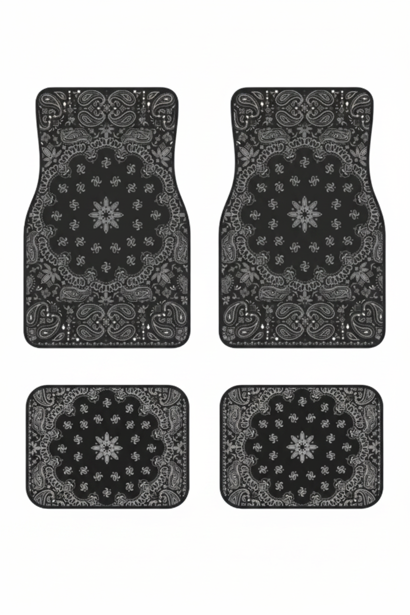 Tapis de Voiture Oriental Noir — Lot de 4 Tapis Motif Paisley — Protection Sol Auto