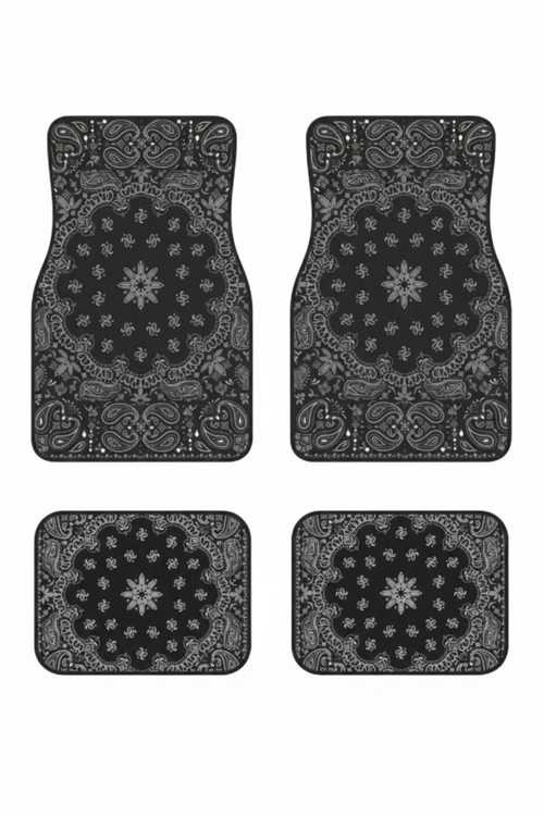 Tapis de Voiture Oriental Noir — Lot de 4 Tapis Motif Paisley — Protection Sol Auto